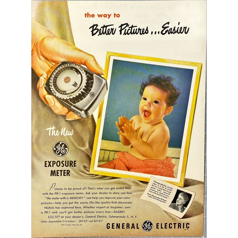 General Electric Exposure Meter "Better pictures...Easier" Vtg Print Ad 1949